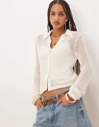 Gilet boutonn en maille crochete - Abercrombie & Fitch - Modalova