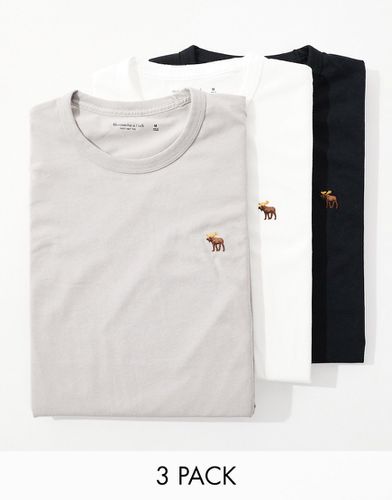 Lot de 3 t-shirts avec logo - Noir, gris et blanc - Abercrombie & Fitch - Modalova