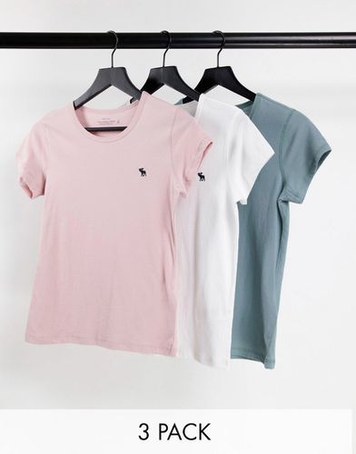 Lot de 3 t-shirts ras de cou - Rose/blanc/bleu sarcelle - Abercrombie & Fitch - Modalova