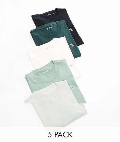 Lot de 5 t-shirts avec logo emblématique - Noir/vert/blanc - Abercrombie & Fitch - Modalova