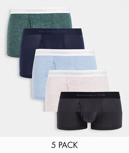 Lot de 5 boxers avec taille contrastante à logo - Rose chiné/bleu chiné/vert chiné/bleu marine/gris - Abercrombie & Fitch - Modalova