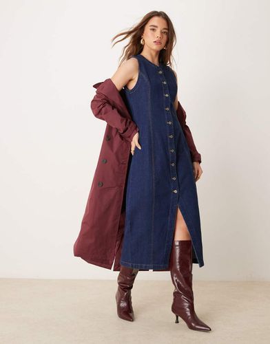 Robe mi-longue boutonnée sans manches en jean - foncé - Abercrombie & Fitch - Modalova