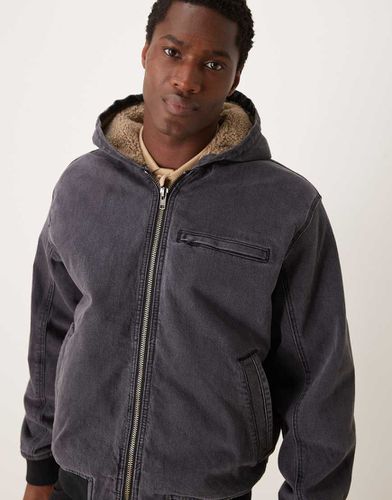 Workwear - Bomber en jean à capuche et doublure sherpa avec adresse au dos - délavé - Abercrombie & Fitch - Modalova