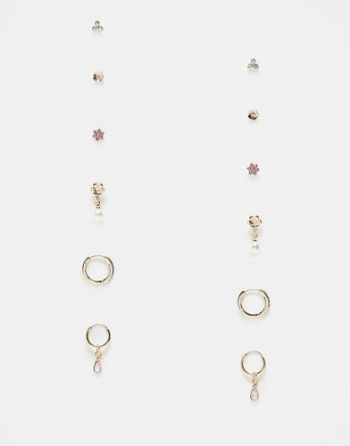 Lot de 6 petites boucles d'oreilles à perles et fleurs - Accessorize - Modalova