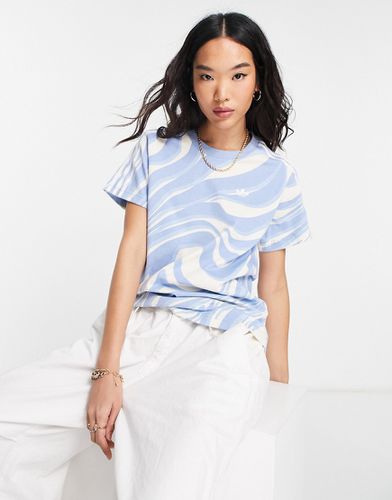 T-shirt à trois bandes avec imprimé zébrures abstrait - Blanc cassé et - Adidas Originals - Modalova