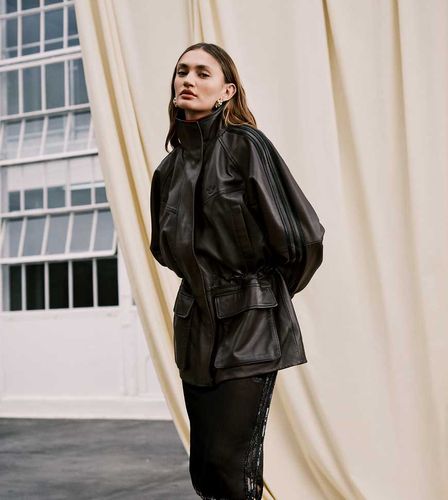 Veste en cuir avec col chemine - Marron - Adidas Originals X Asos - Modalova