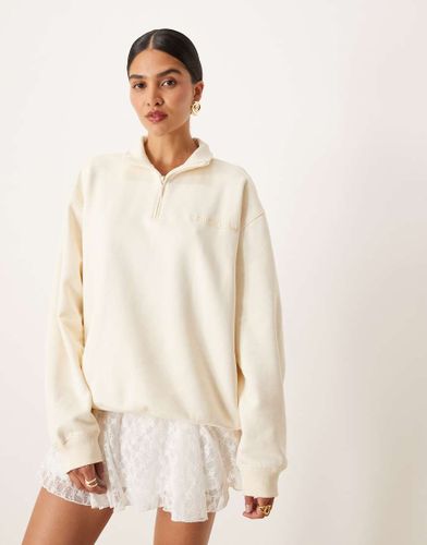 Sweat-shirt  col zipp et logo linaire - Crme - Adidas Originals - Modalova