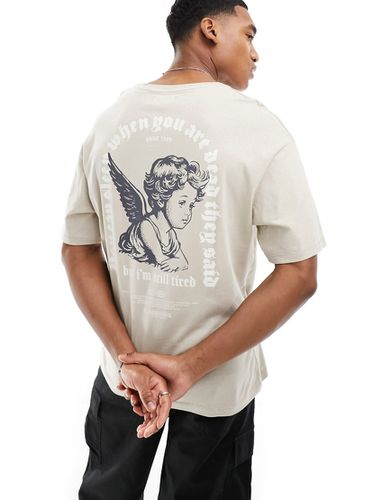 T-shirt oversize avec imprimé ange au dos - Beige - Adpt - Modalova