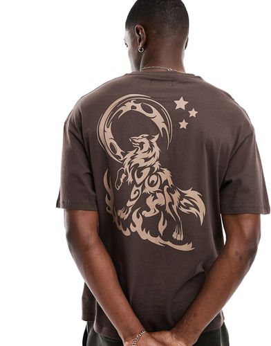 T-shirt oversize avec imprimé loup au dos - Marron - Adpt - Modalova