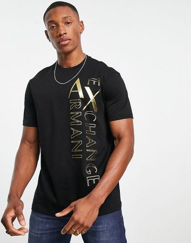 T-shirt avec logo vertical imprimé - et doré - Armani Exchange - Modalova
