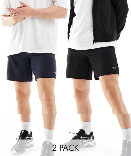 Icon - Lot de 2 shorts de sport 18 cm en tissu à séchage rapide - Noir et bleu marine - Asos 4505 - Modalova