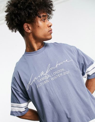 ASOS - Dark Future - T-shirt oversize avec broderie logo et rayures sur l'ourlet et les poignets - ardoise - Asos Design - Modalova