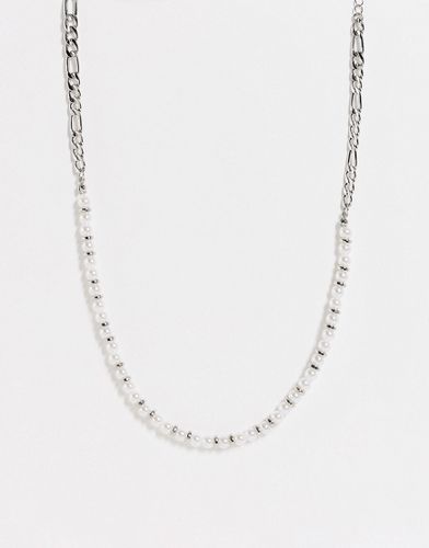 Collier avec moitié en chaîne et moitié en perles synthétiques blanches - Asos Design - Modalova