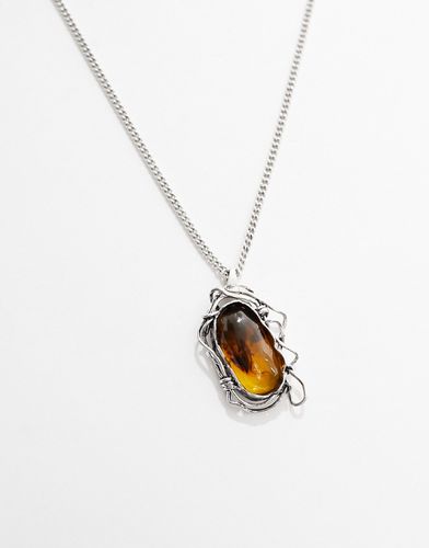 Collier avec pendentif ambre effet barbelé - Argent brûlé - Asos Design - Modalova