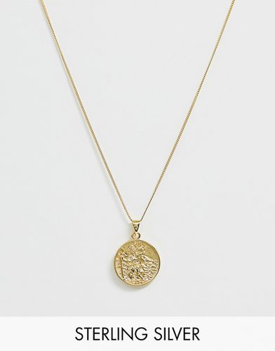 Collier avec pendentif médaillon de Saint-Christophe en argent massif plaqué or 14 carats - ASOS DESIGN - Modalova