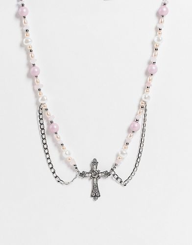 Collier avec perles fantaisie, croix et chaînes - ASOS DESIGN - Modalova