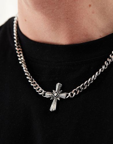 Collier chaîne à grand pendentif croix - Argent poli - Asos Design - Modalova