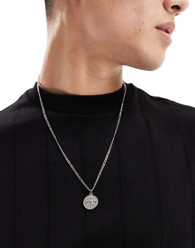 Collier en acier inoxydable imperméable à pendentif boussole aztèque rond - Argent poli - Asos Design - Modalova