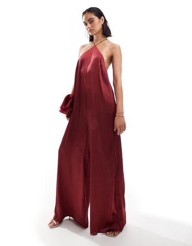 Combinaison en satin à dos nu - Bordeaux - Asos Design - Modalova