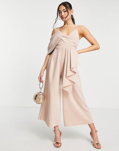 Combinaison jupe-culotte en néoprène à encolure drapée - Gris perle - Asos Design - Modalova