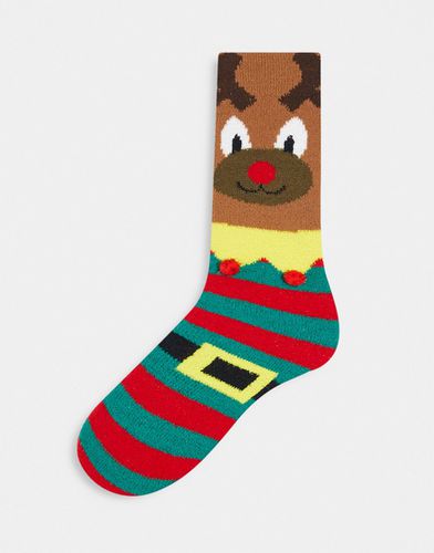 Chaussons chaussettes de Noël avec motif renne et rayures - Asos Design - Modalova