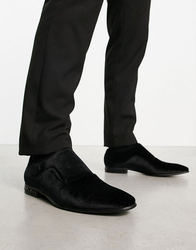 Chaussures derby en velours à une boucle avec talon orné de strass - Noir - Asos Design - Modalova