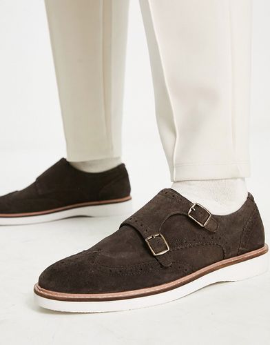 Chaussures richelieu à boucles en daim avec semelle compensée blanche - Asos Design - Modalova