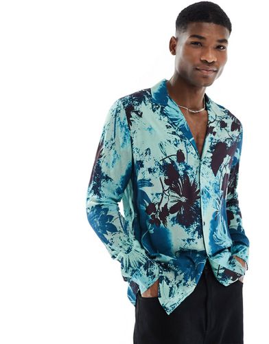 Chemise à large revers à imprimé fleuri style collage - Sauge et bleu sarcelle - Asos Design - Modalova
