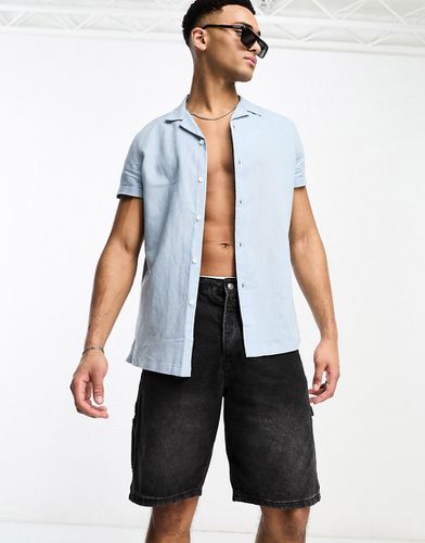 Chemise à revers coupe classique en lin avec manches roulées - cendré - Asos Design - Modalova
