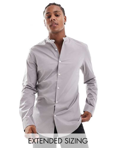 Chemise ajustée à col grand-père - Anthracite - Asos Design - Modalova