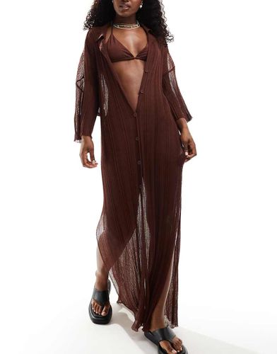 Chemise de plage en maille fine coupe oversize mi-longue - chocolat - Asos Design - Modalova