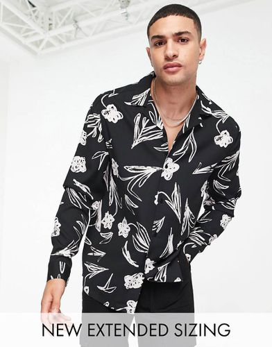 Chemise décontractée avec col à revers et motif fleurs façon dessin - et blanc - Asos Design - Modalova