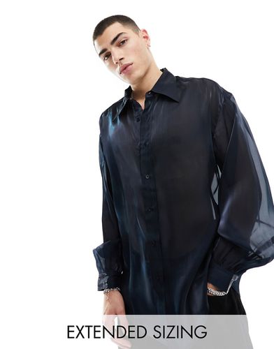 Chemise oversize à manches blouson en organza bicolore - Bleu - Asos Design - Modalova