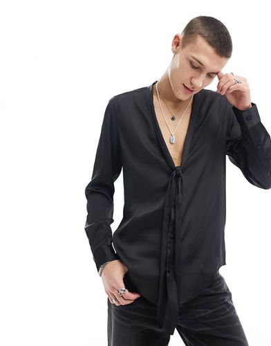 Chemise satinée avec col châle profond et encolure nouée - Asos Design - Modalova