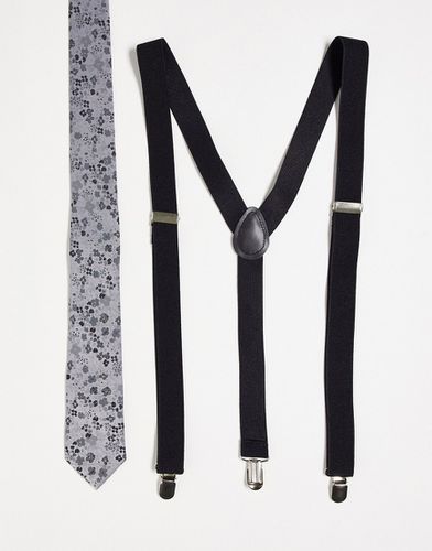 Cravate fine à fleurs avec bretelles noires - Argenté - Asos Design - Modalova