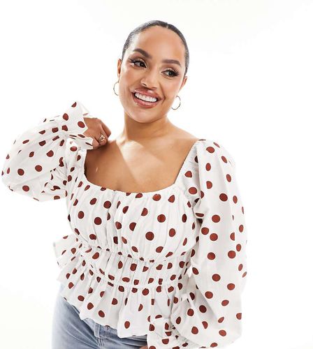 ASOS DESIGN Curve - Blouse à pois avec encolure carrée et manches bouffantes - Asos Curve - Modalova