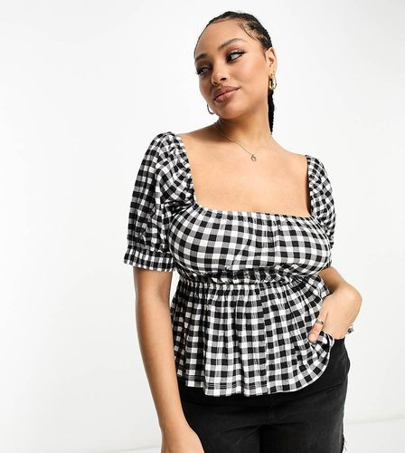 ASOS DESIGN Curve - Blouse smockée texturée à carreaux vichy et manches bouffantes - Asos Curve - Modalova