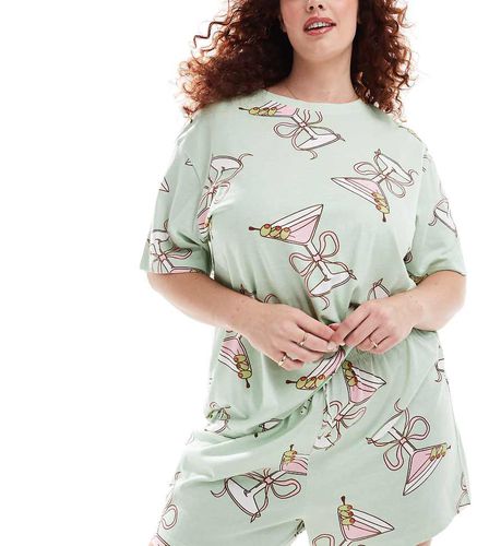 ASOS DESIGN Curve - Ensemble de pyjama à verre de cocktail avec t-shirt oversize et short - Asos Curve - Modalova