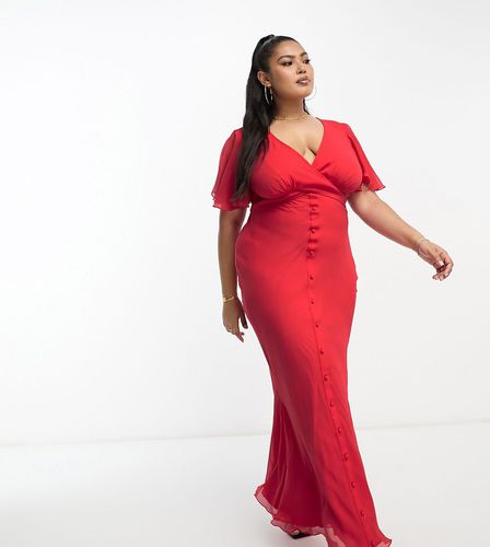 ASOS DESIGN Curve - Exclusivité - Robe mi-longue à manches volantées et liens croisés à la taille - Asos Curve - Modalova