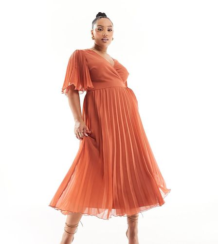 ASOS DESIGN Curve - Exclusivité - Robe mi-longue plissée nouée à la taille avec manches kimono - Rouille - Asos Curve - Modalova