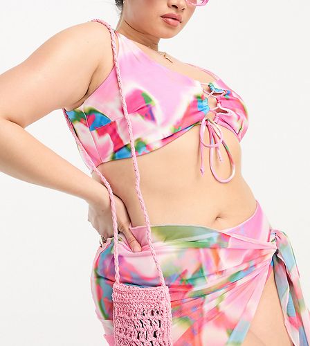 Curve - Haut de bikini style crop top à lacets et imprimé taches abstrait - Rose - Asos Design - Modalova