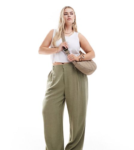 Curve - Pantalon dad ample en lin mélangé - Olive - Asos Design - Modalova