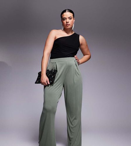 ASOS DESIGN Curve - Pantalon large à pinces en modal de qualité supérieure - Kaki - Asos Curve - Modalova