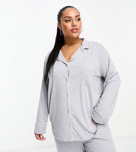 ASOS DESIGN Curve - Pyjama en jersey doux avec chemise à manches longues et pantalon à liseré contrastant - chiné - Asos Curve - Modalova