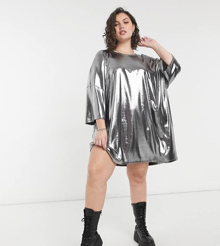 ASOS DESIGN Curve - Robe t-shirt oversize - Gris métallisé - Asos Curve - Modalova