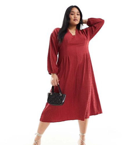 ASOS DESIGN Curve - Robe texturée mi-longue à manches ballon - Framboise - Asos Curve - Modalova