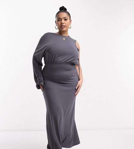 ASOS DESIGN Curve - Robe asymétrique longue avec manche blousante et lien noué sur le côté - Anthracite - Asos Curve - Modalova