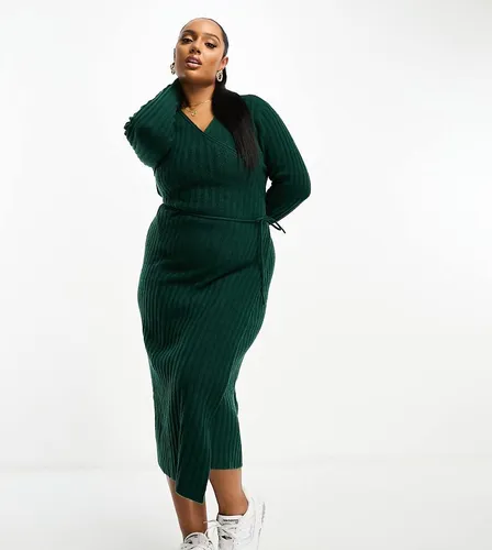 ASOS DESIGN Curve - Robe cache-caur mi-longue en maille - foncé - Asos Curve - Modalova