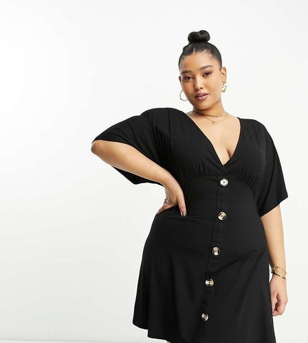 ASOS DESIGN Curve - Robe courte boutonnée à manches évasées - Noir - Asos Curve - Modalova