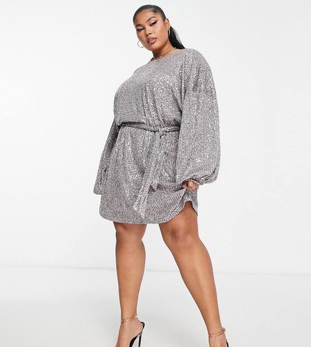 ASOS DESIGN Curve - Robe courte oversize ceinturée à sequins - Anthracite - Asos Curve - Modalova